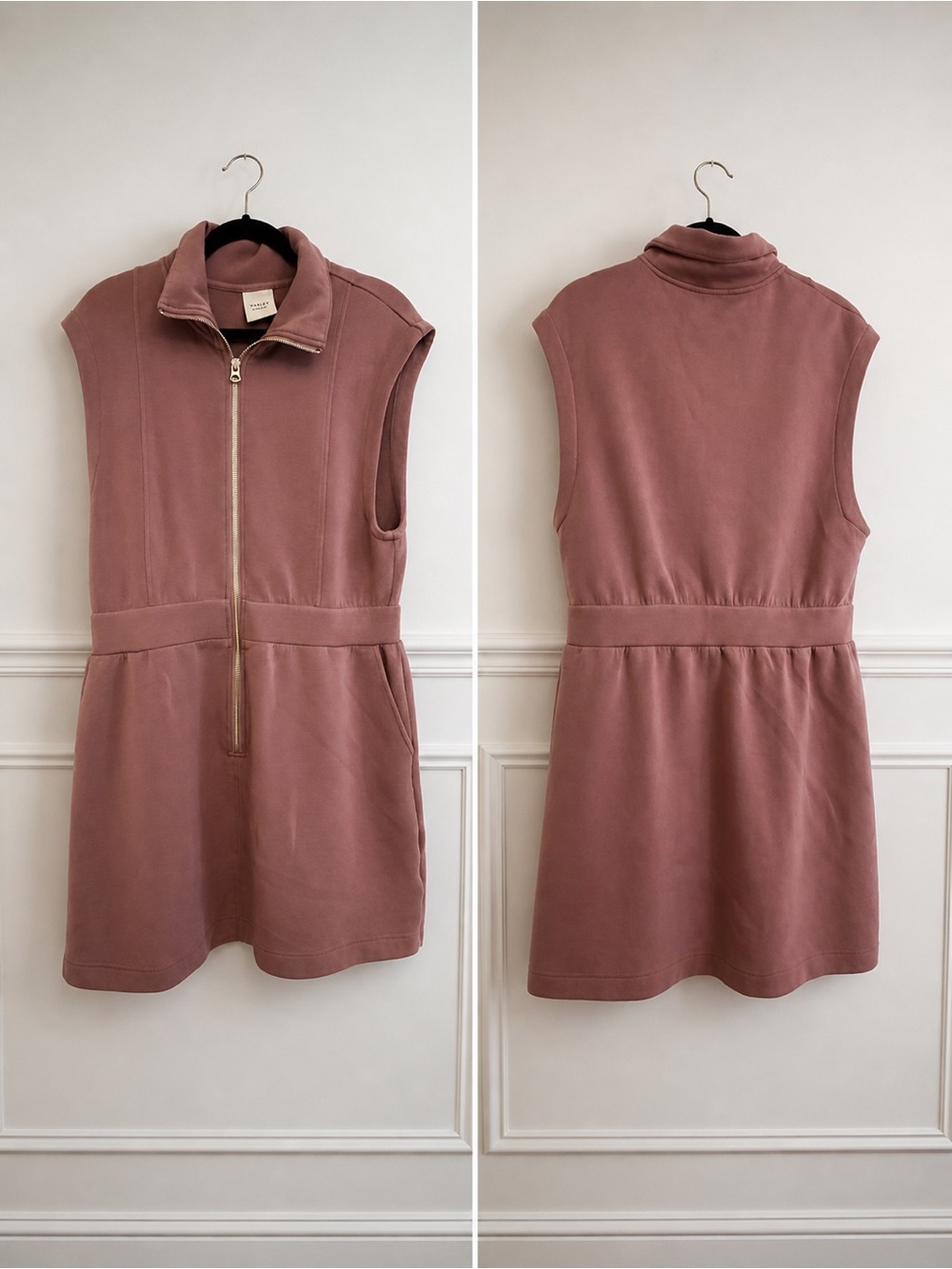 Varley Sleeveless Zip-Front Dress in Dusty Rose